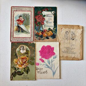Vtg Postcards 1900s (5) German Add A Photo Valentines Thanksgiving Junk Journal